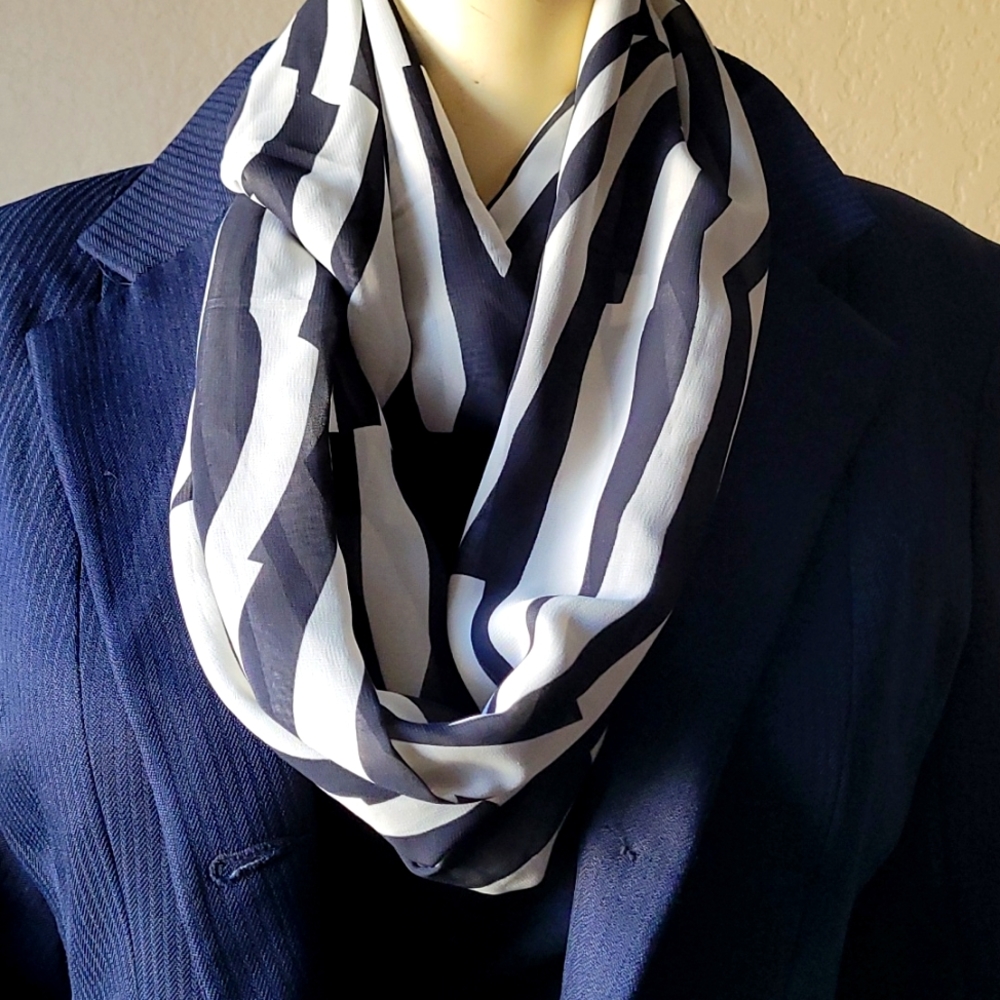 Black and white sheer infinity scarf